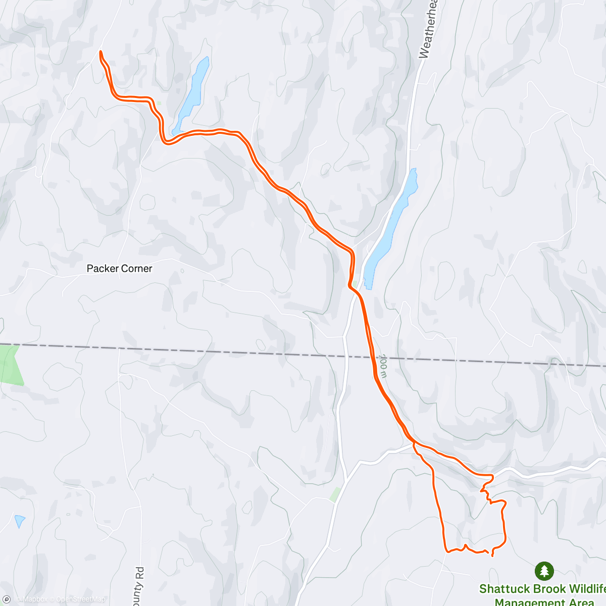 Map of the activity, 6x25s uphill strides in peaceful twilight