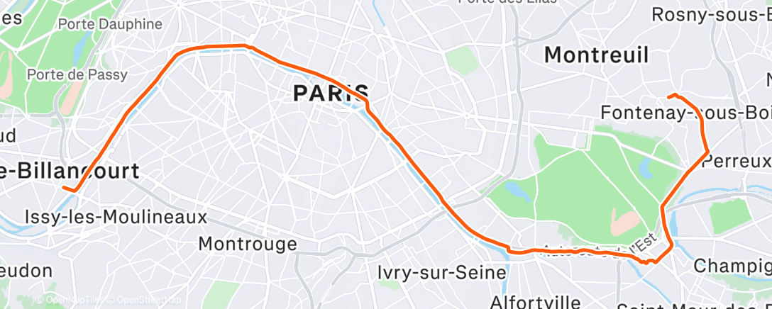 Map of the activity, Sortie vélo en soirée