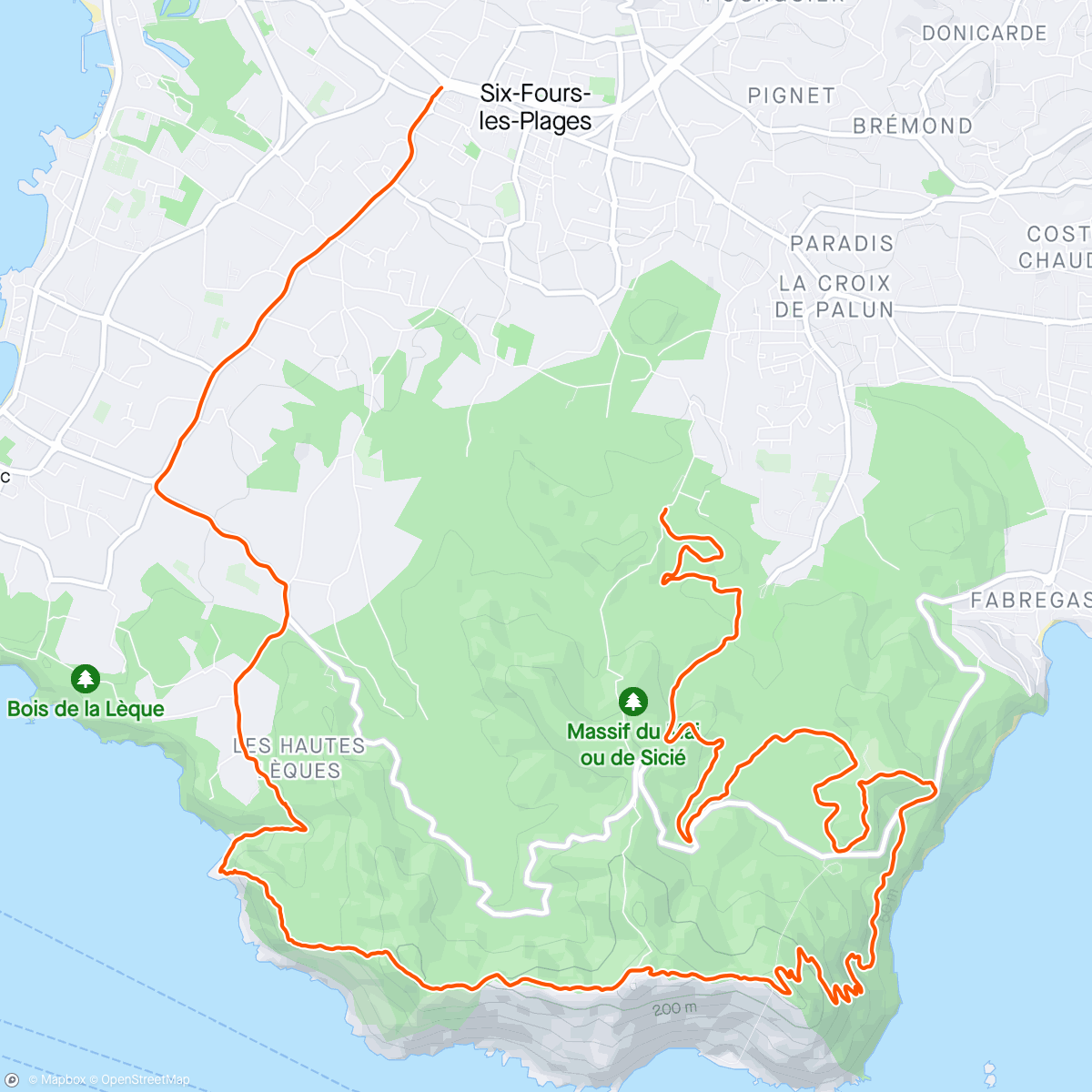 Map of the activity, Trail Cap Sicié