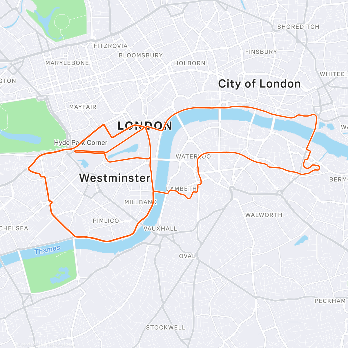 Map of the activity, Zwift - 40/20's with lead in on London Calling in London
