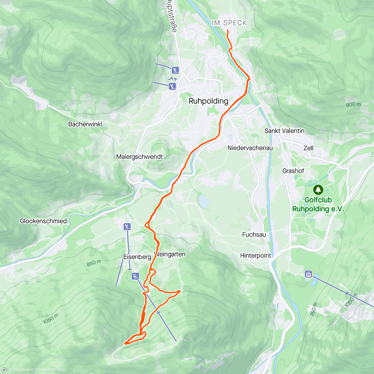 Map of the activity, Hiking intervals