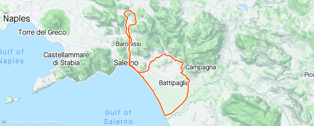 Map of the activity, LITORANEA - EBOLI - OLEVANO - MONTECORVINO - SALERNO - BANZANO