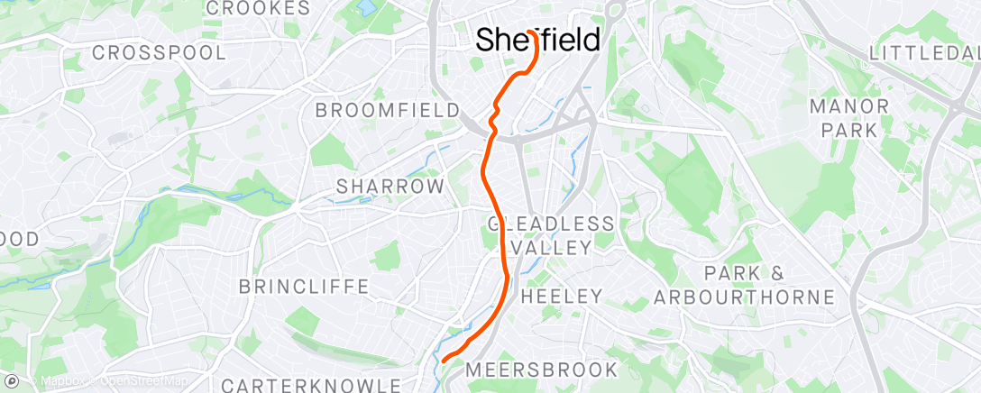 Map of the activity, Morning Ride Sheffield, England ⛅
