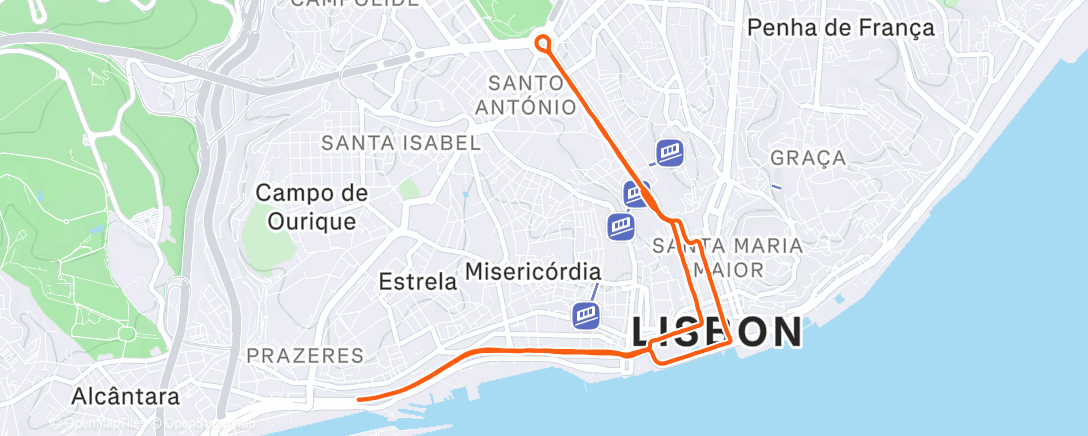 Map of the activity, Corrida noturna