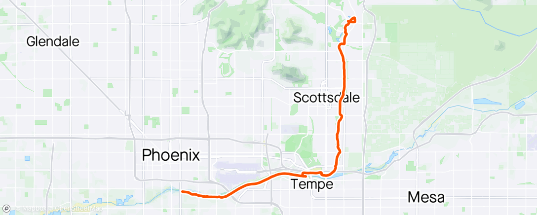 Map of the activity, Greenbelt ride to Press Coffee in Scottsdale.