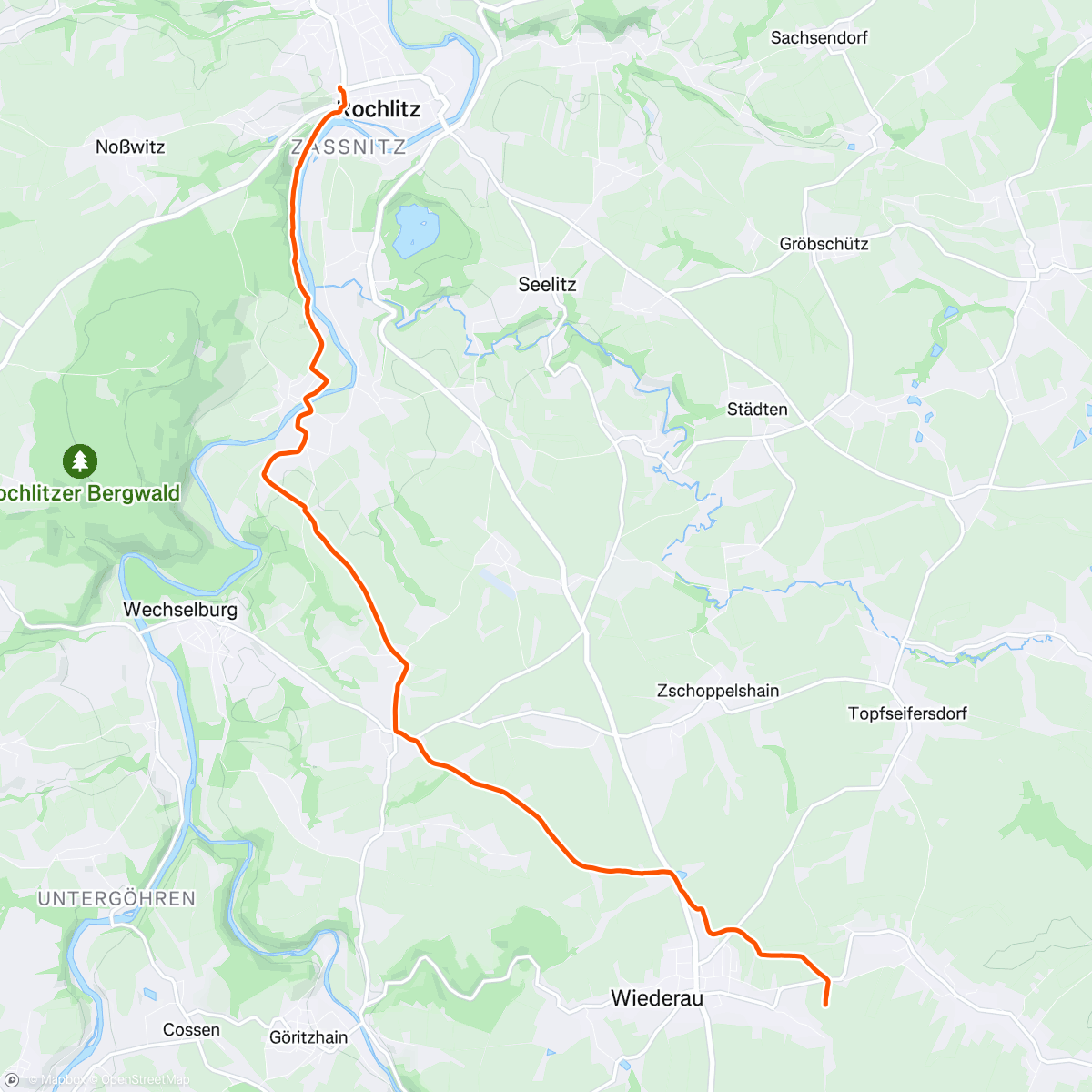 Map of the activity, Arbeitsweg Wiederau - Rochlitz