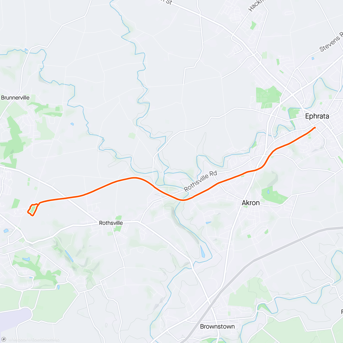 Map of the activity, Nice morning on the Ephrata to Lititz trail