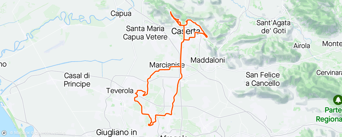Map of the activity, Giro mattutino in MTB
Strappi di Tuoro,Tuoro,san Leucio,Marcianise,giro Nato Gricignano e ritorno.