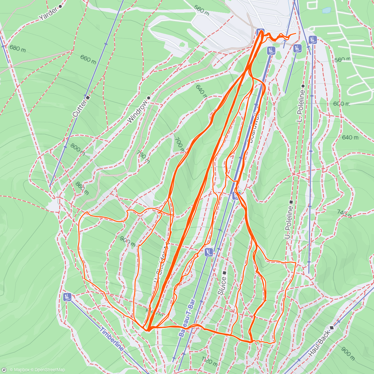 Map of the activity, Awesome day of skiing, with adventures included! And met a new ski friend.