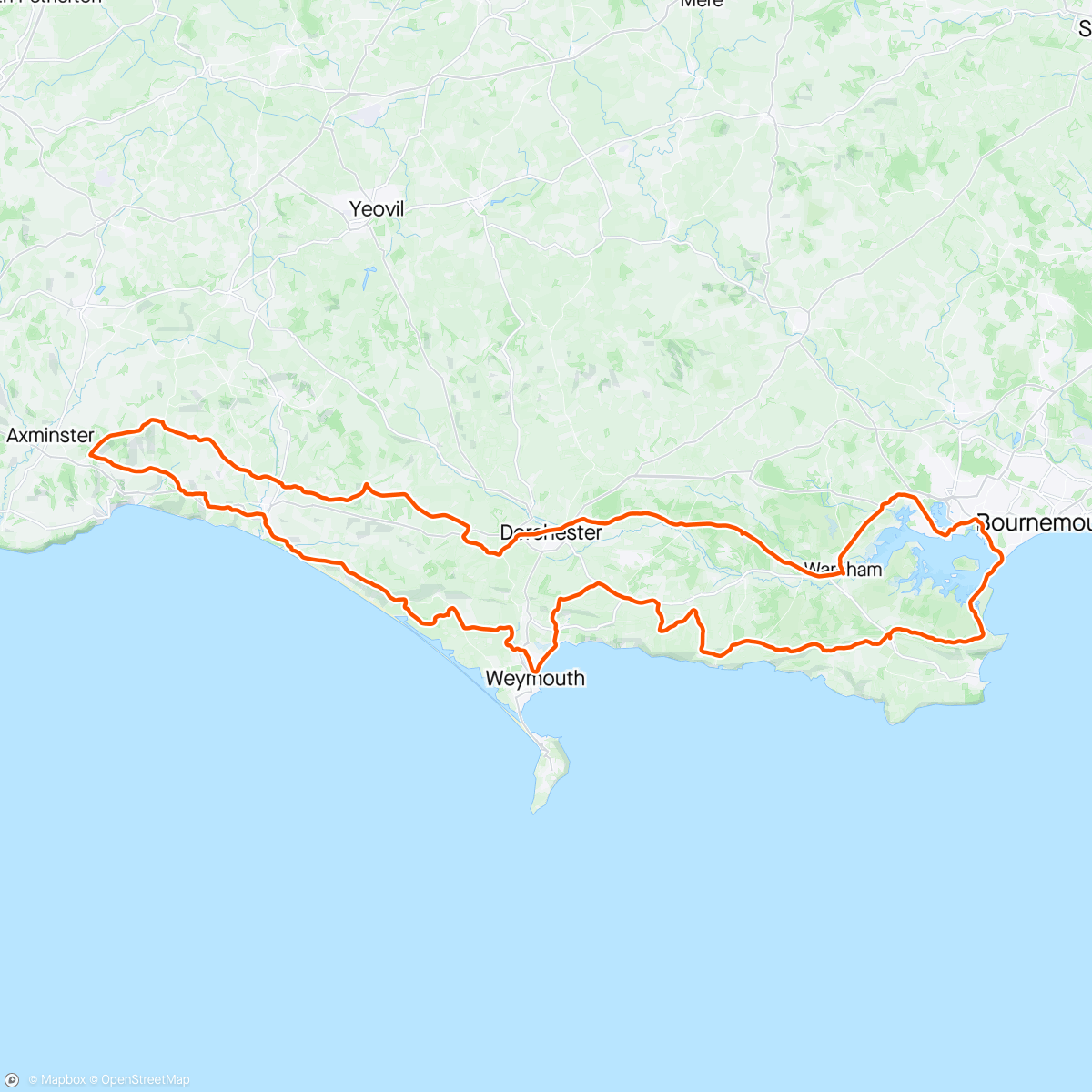 Map of the activity, Audax - Dorset Coast 200