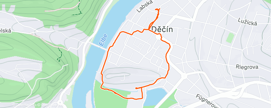 Map of the activity, Chůze 95.2t/13:53/^18m @ Decin (Sunday)