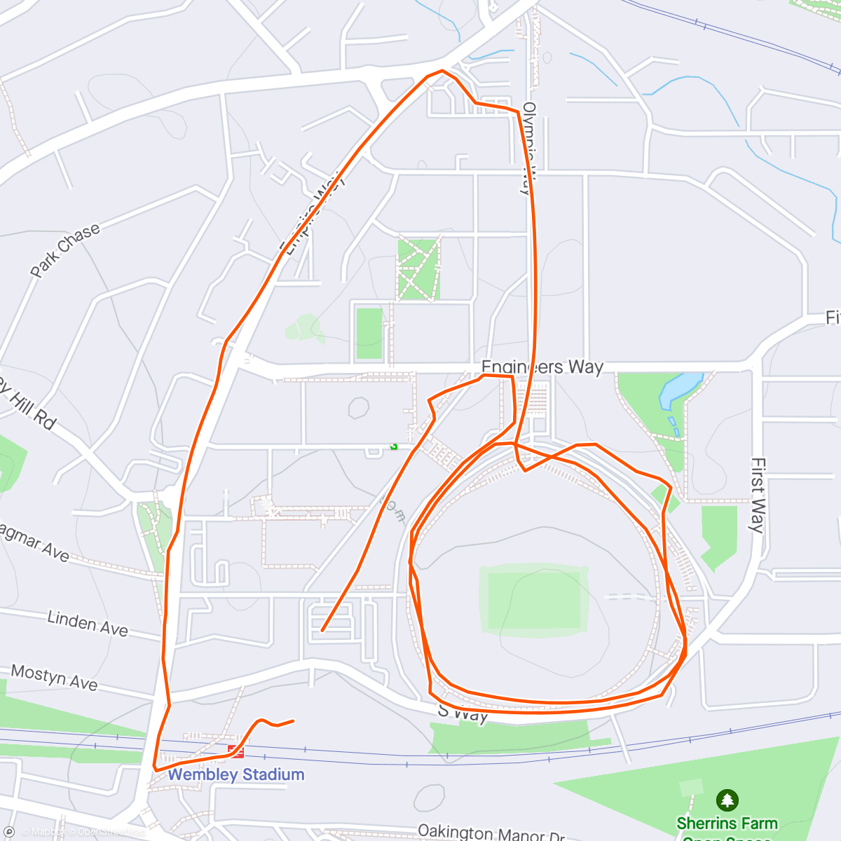 Map of the activity, Evening jog…and a couple of Wembley laps ⚽️