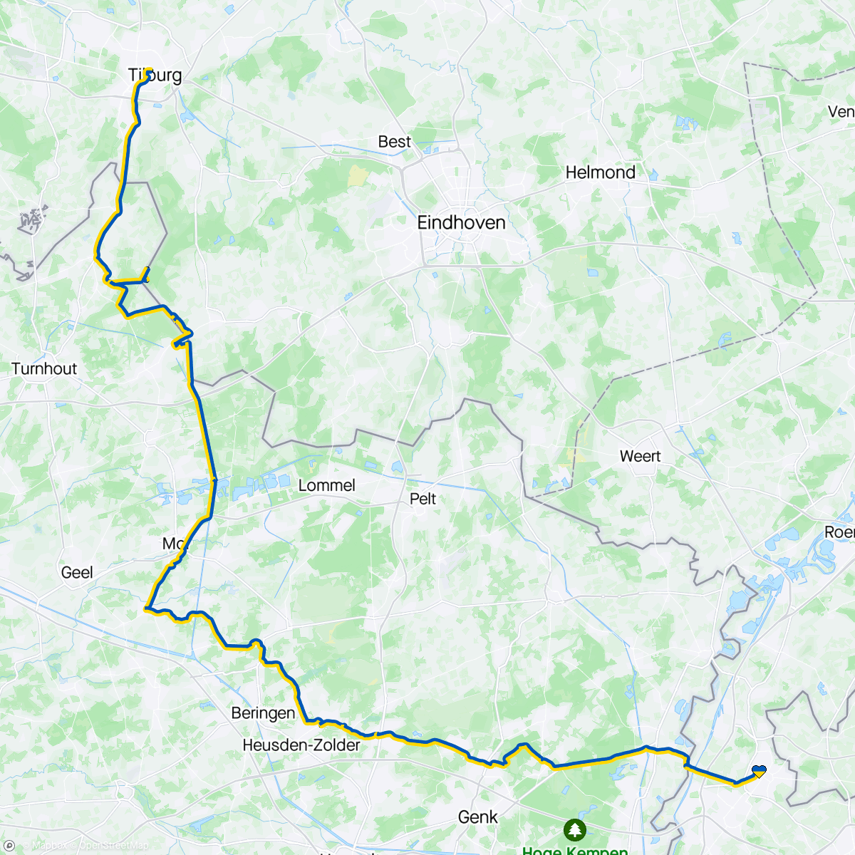 Map of the activity, Sittard - Meerhout - modderpoel - Tilburg