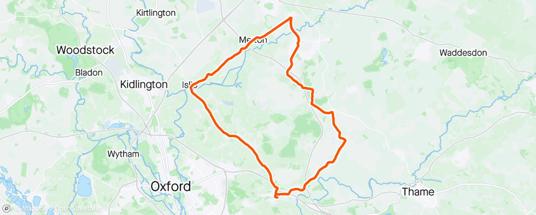 Map of the activity, Road loop ambrosden-islip (anticlockwise)