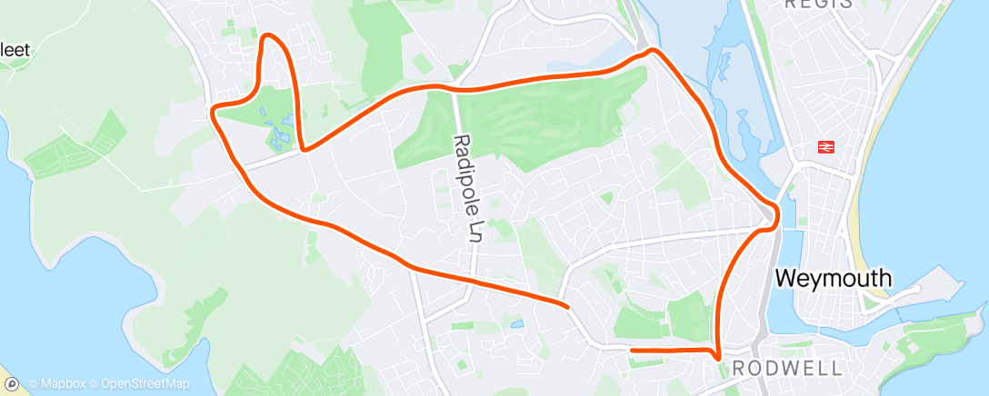 Map of the activity, A crudely executed tempo run around Weymouth for old times sake