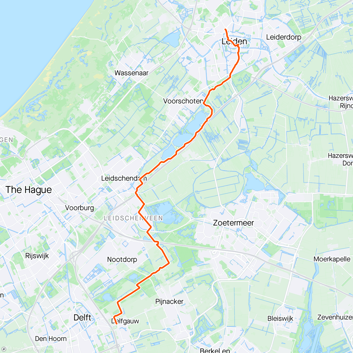 Map of the activity, Aan de wandel Delft naar Leiden