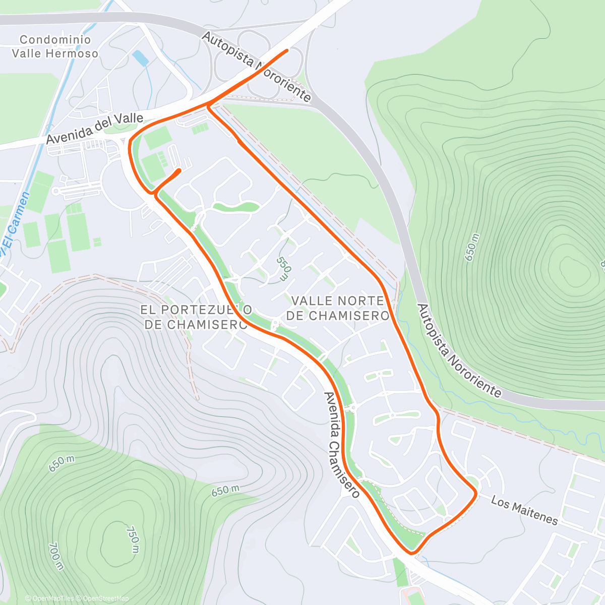 Map of the activity, Carrera de noche