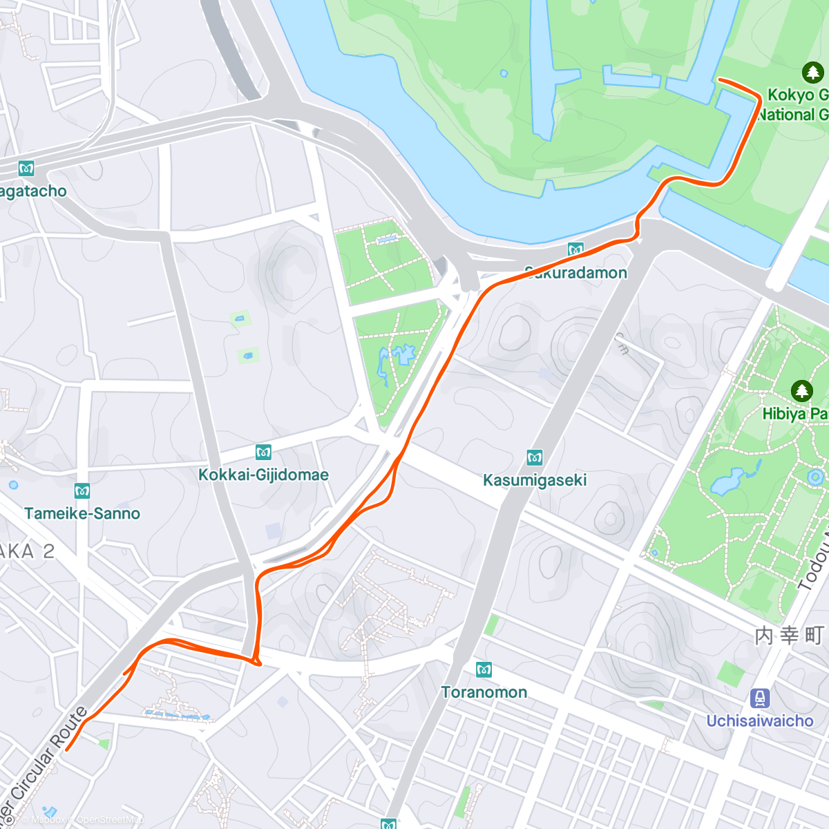 Map of the activity, Pre takeoff walk to the Imperial Palace.