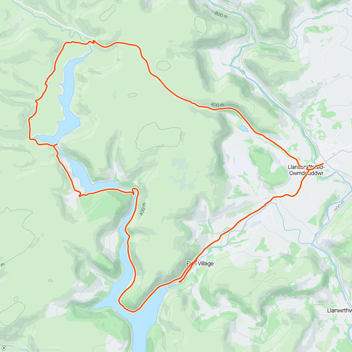 Map of the activity, Elan Valley Ride (via Mountain Road)