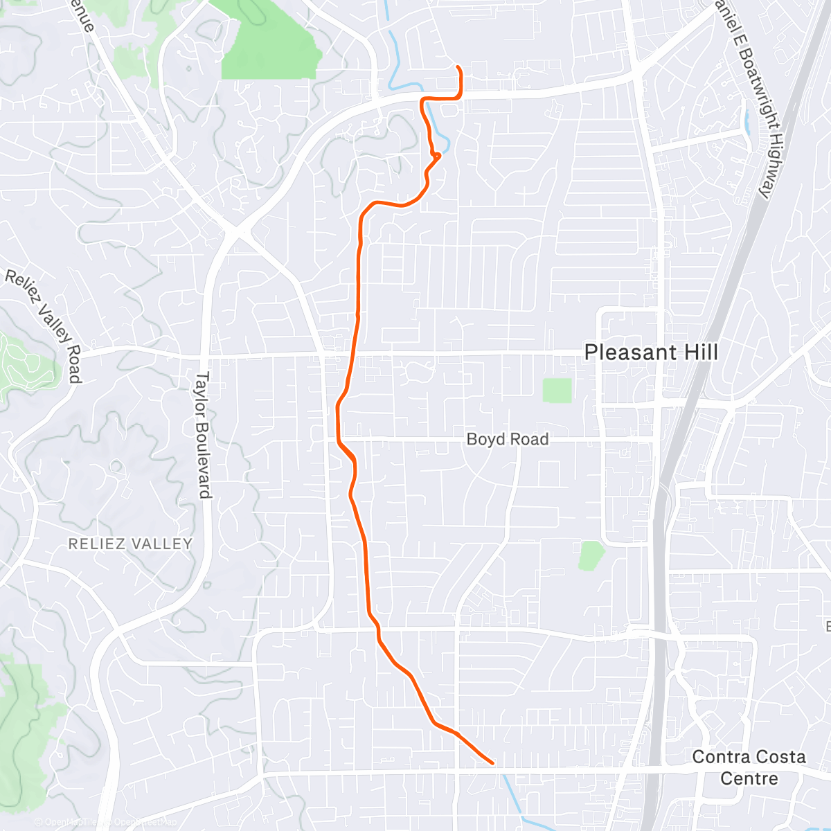 Map of the activity, Contra Costa Canal Trail - Runmeter