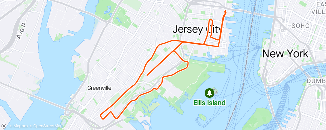 Map of the activity, Jersey City HM - I took running negative splits too seriously