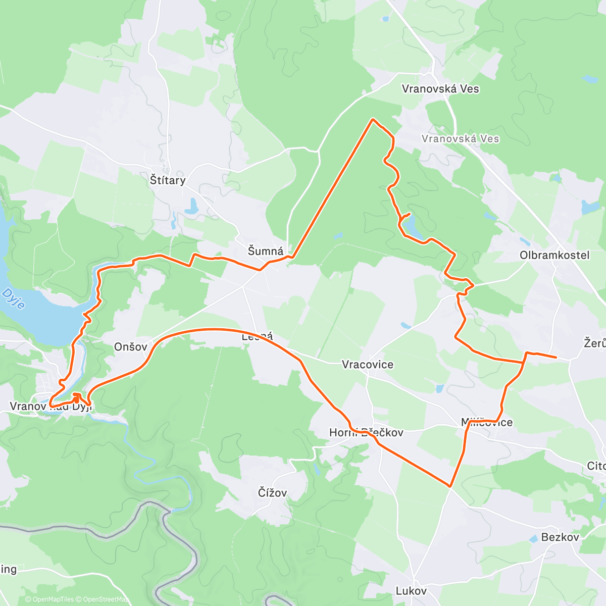 Карта физической активности (Žerůtky-Vranov-Horní Břečkov-Žerútky)