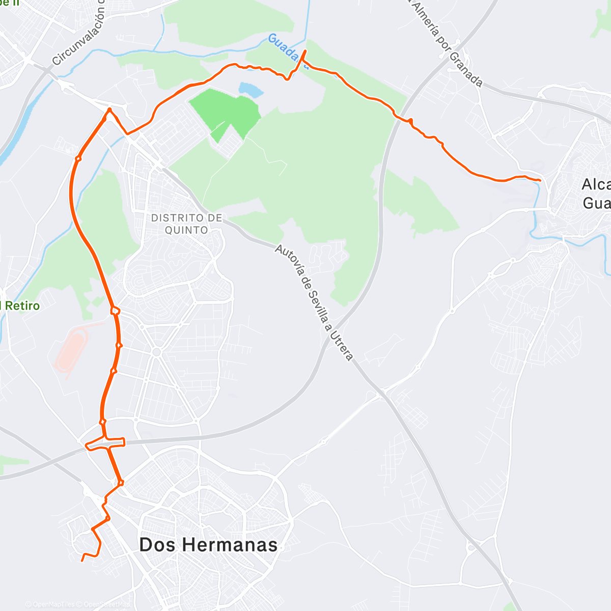 Map of the activity, Dos Hermanas - Alcala