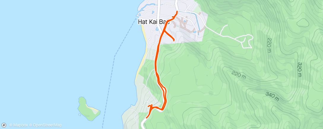 Map of the activity, Last run in the heat trying to see the waterfall but too many stray dogs so bail and then accidentally disturb group of monkeys shagging 🫣