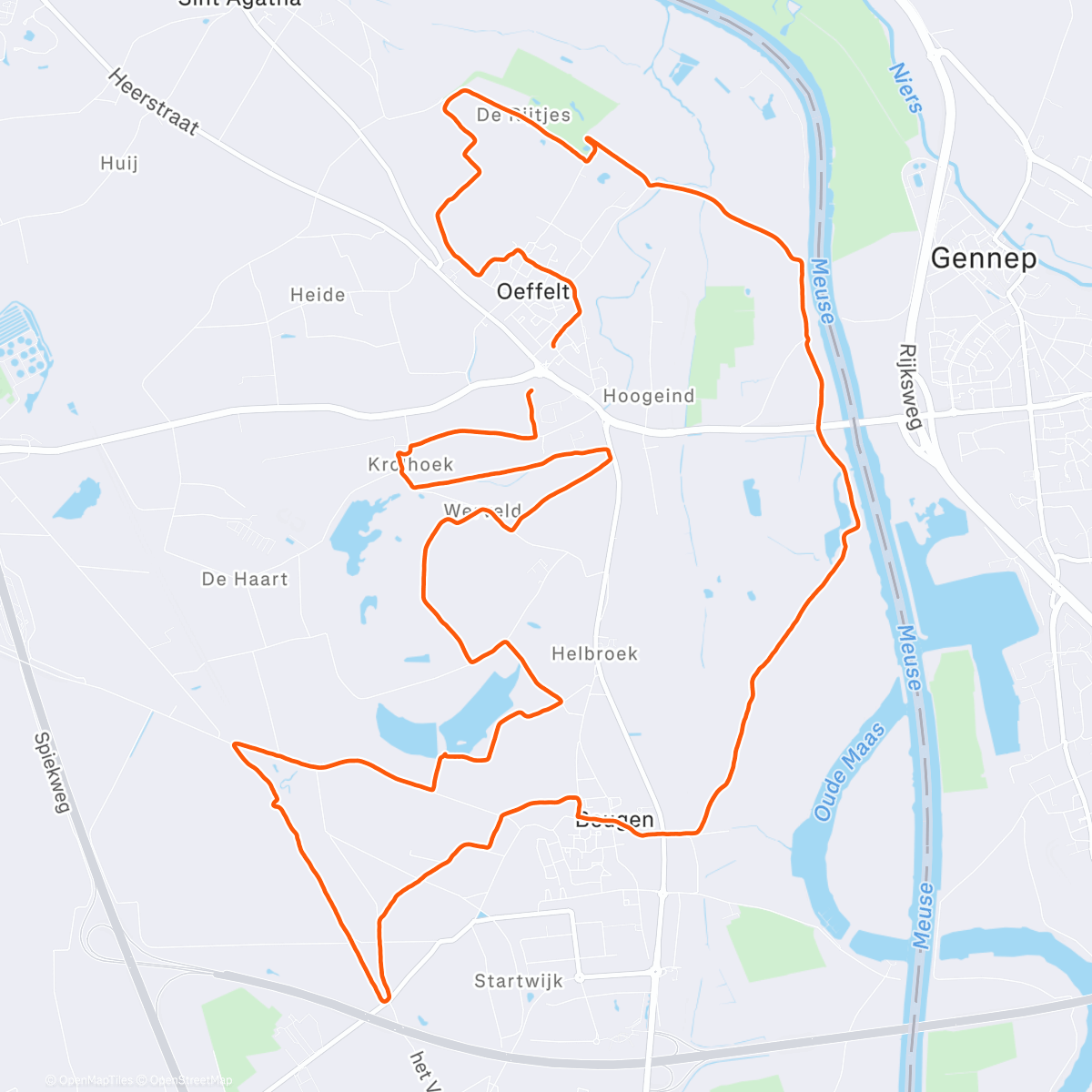 Map of the activity, Wandel Route Oeffelt