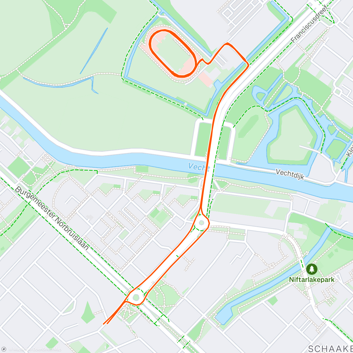 Map of the activity, Fartlek met Odin op de baan