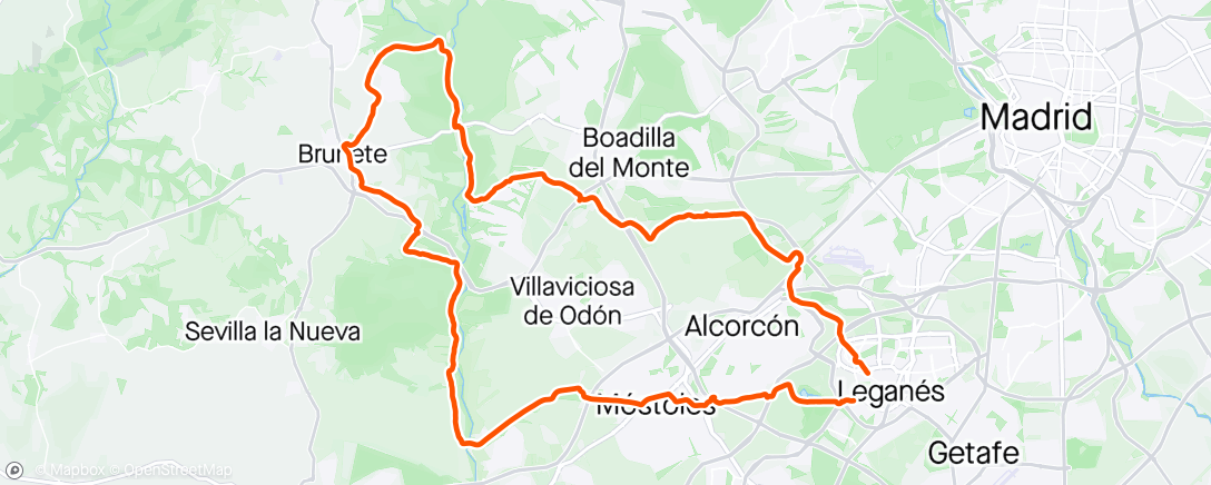 Mapa de la actividad (Gravel. El bosque - Villanueva de la Cañada - - Brunete - Río Guadarrama - Móstoles)