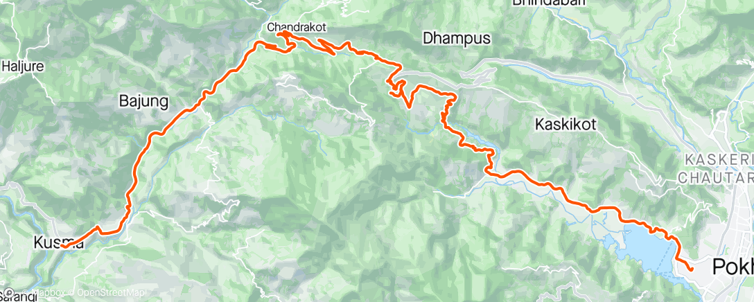 Map of the activity, Pokhara to Kushma Via backroad