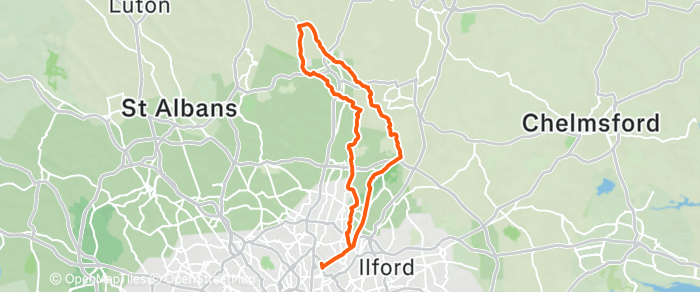 Route map for WARE (CAFE AT END) – CROOKED BILLET – G1 57MI 2500FT G2 50MI 2000FT G3 34MI 1200FT
