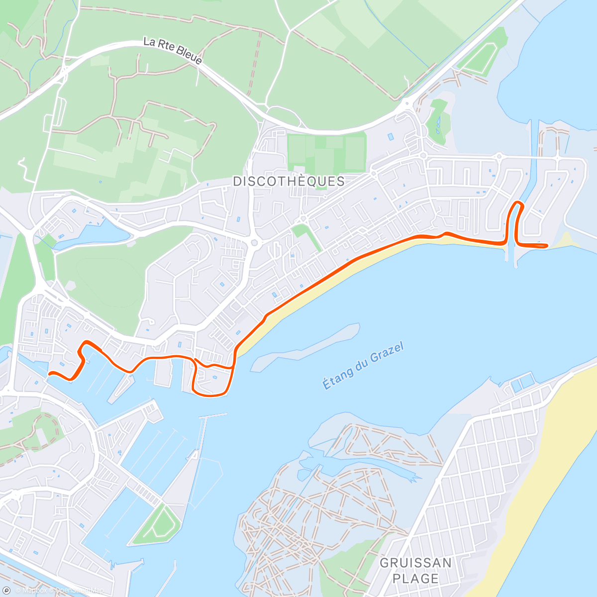 Map of the activity, Run Gruissan tempête 🌧️🌧️🏃🌬️