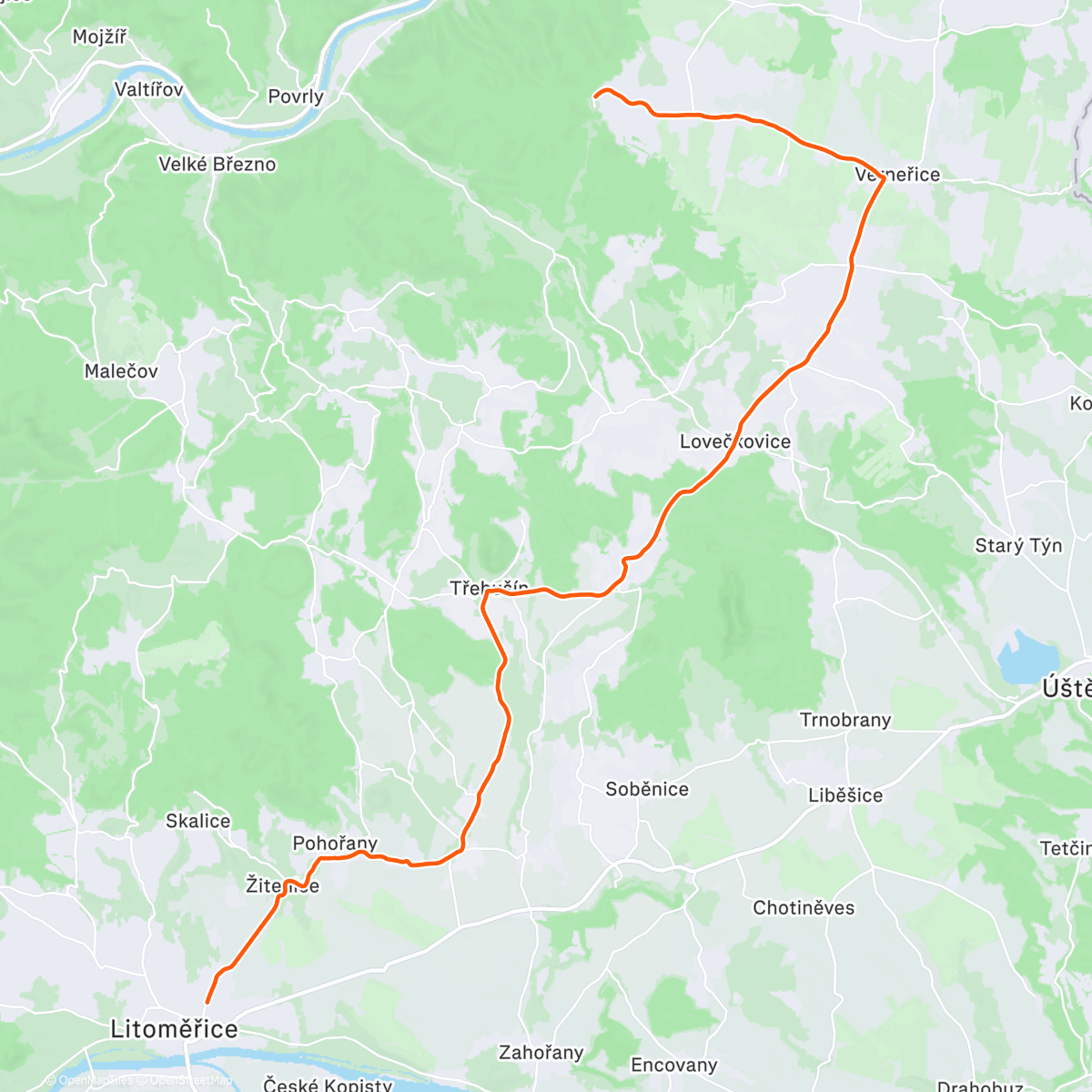 Map of the activity, ROUVY - Buková Hora to Litoměřice