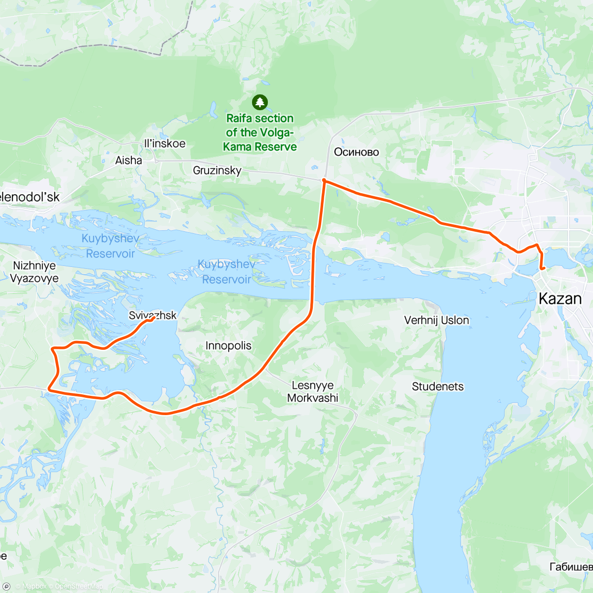 Mapa da atividade, Казань - Свияжск (Открытие велосезона)