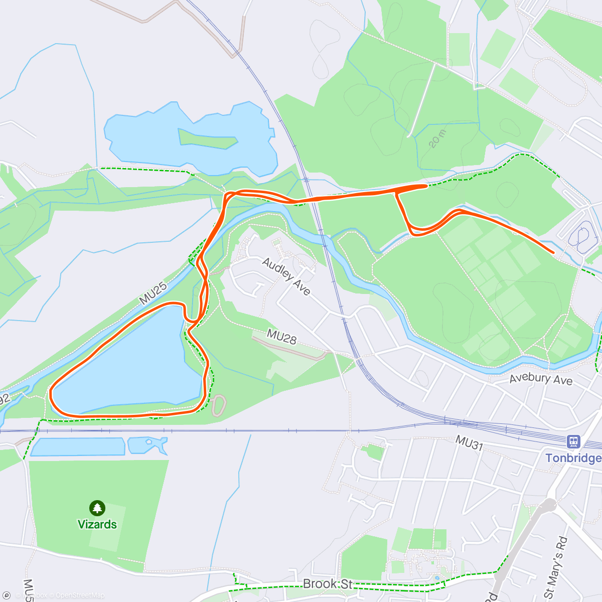 Map of the activity, Tonbridge Park Run