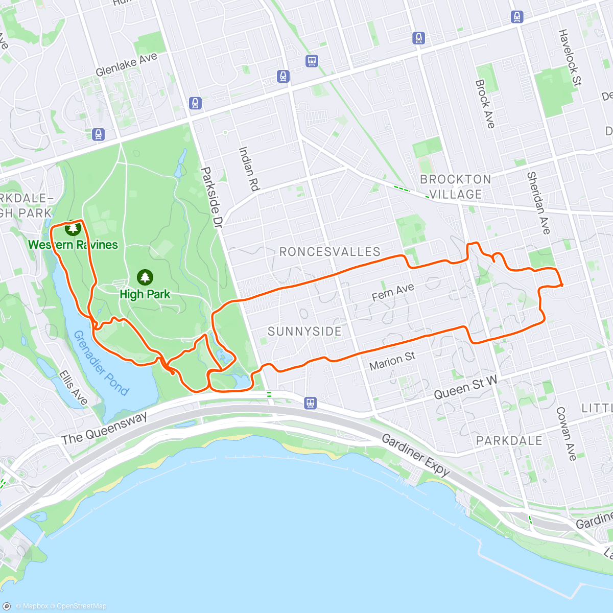 Map of the activity, Morning Run High Park Jog