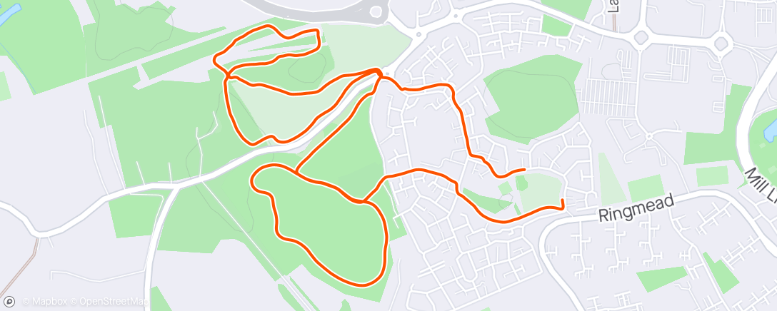 Map of the activity, Neighbourhood run mainly off road.