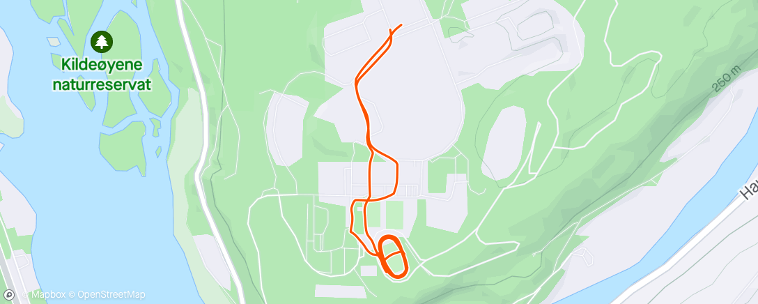 Map of the activity, Intervall. 3-2-1-3-2-1-2-1 km, 3 min pause mellom hvert drag