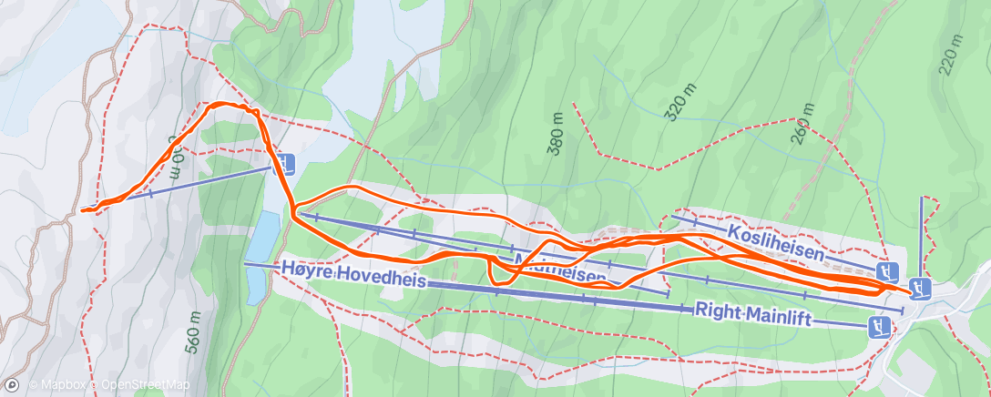 Map of the activity, Lørdag kveld skimo