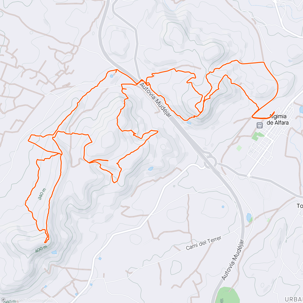 Map of the activity, Trail de Algimia de Alfara, entrenando y recuperando de la fallida CSP