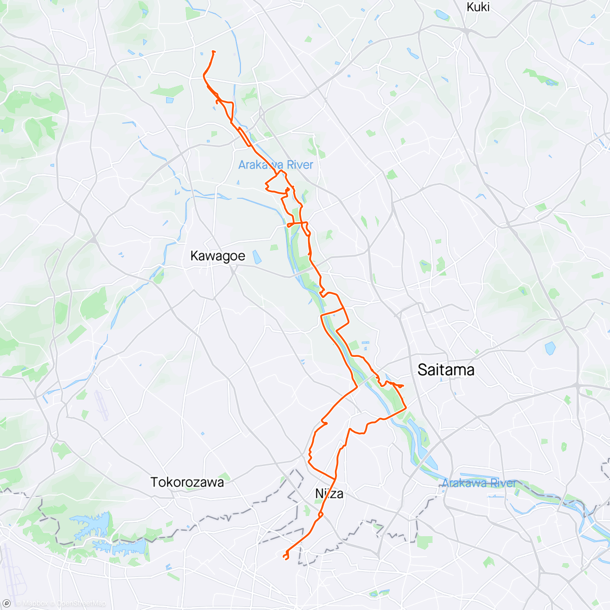 Map of the activity, 荒川の桜 on gravel ride