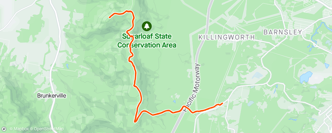 Map of the activity, Wakefield to Mt Sugarloaf - 22km