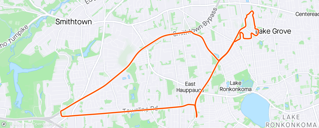 Map of the activity, Ride west to Hauppauge and back