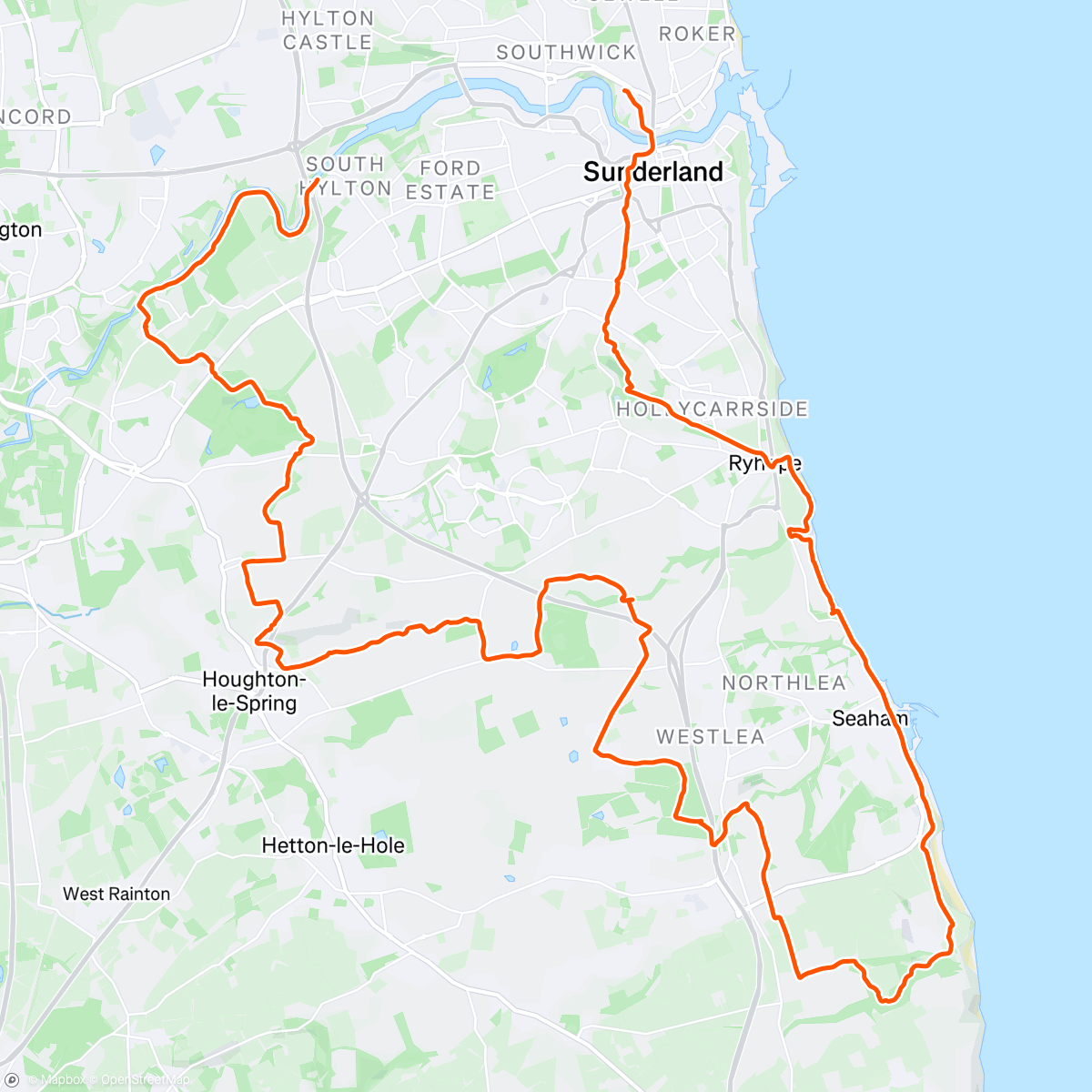 Map of the activity, (Forgot to start my watch 🤦‍♀️) 34 Mile Sunderland Urban Ultra