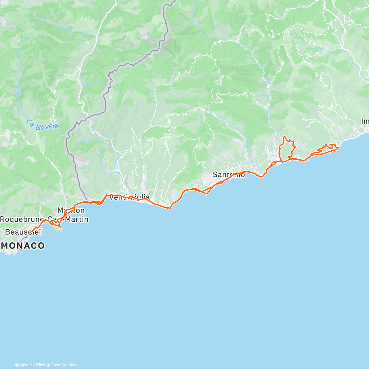 Map of the activity, Cycling