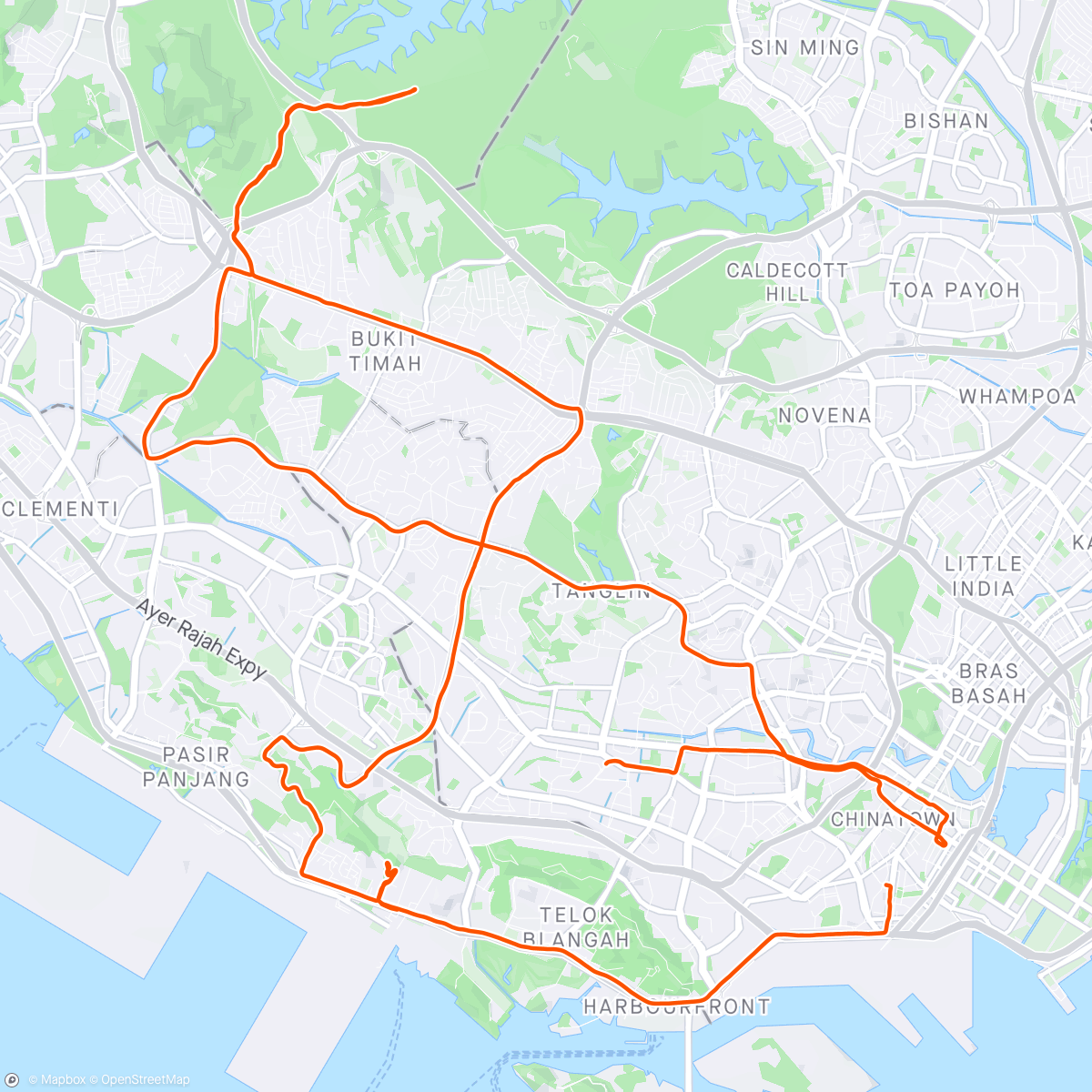 Map of the activity, Morning Ride_home_Lau Pa Sat_Holland_Clementi_Rifle Range_Pepys_Blue Balls Cafe_Great Nanyang Heritage Cafe 大南洋.