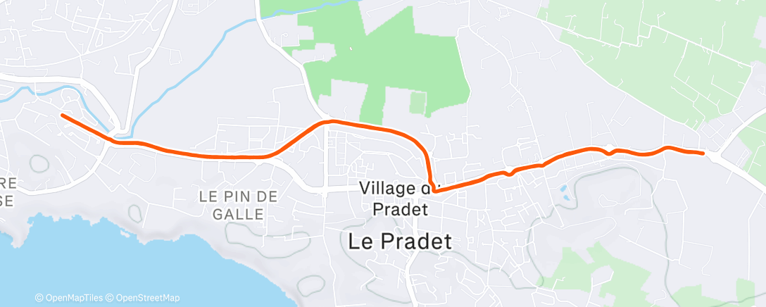 Map of the activity, 1km echauf - 10 km prog @4’30 -> 4’ - 1 km recup