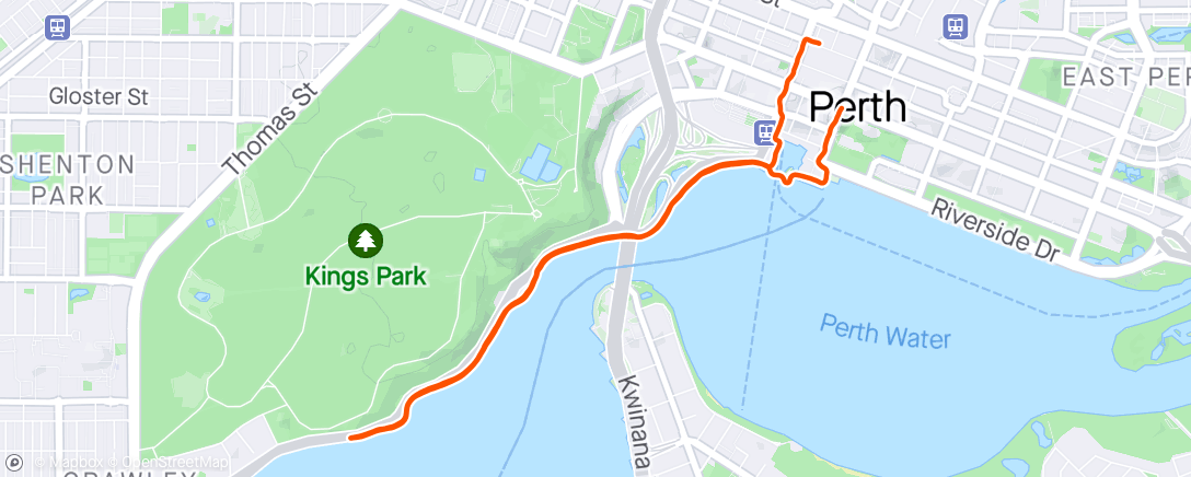 Map of the activity, Post work trot along river